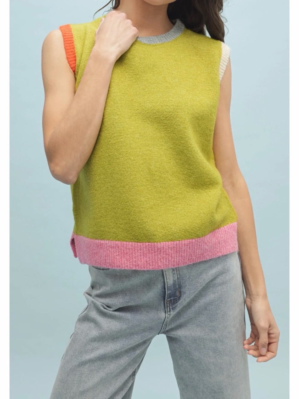 Upset Chartreuse Color Block Sweater Vest